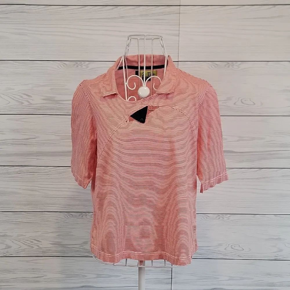 2 a Tee Striped Pink Golf Polo Top Cotton Womens Size M